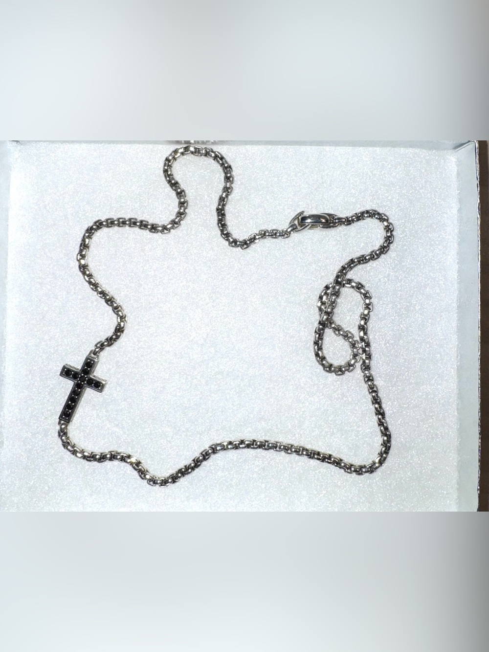 David Yurman Men’s Sterling Silver w/ Black Diamonds Cross Station Necklace 22in